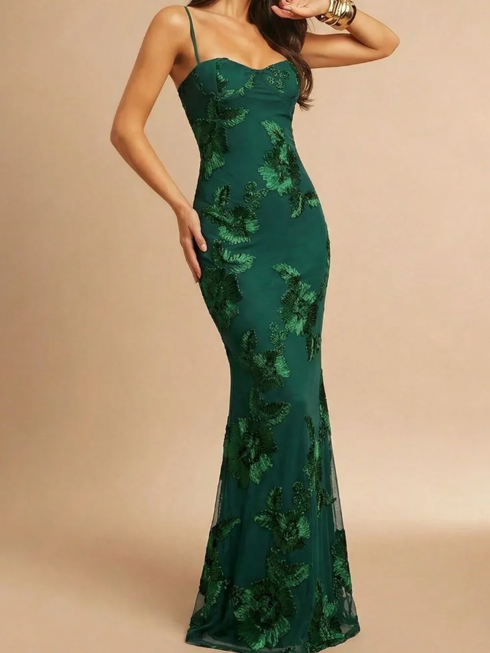 Dark Green Party Women's 3d Floral Sexy Bodycon Slip Dress - Picture 4 of 6